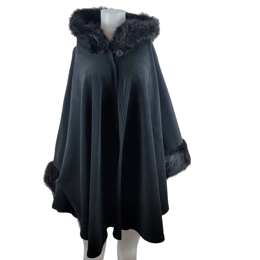 Dillards Modal Blend Hooded  Blank Faux Fur Cardigan Poncho OS NWT